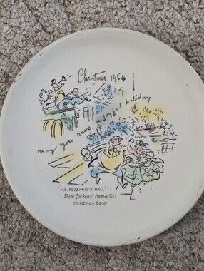 VTG 1954 BUFFALO CHINA XMAS PLATE - "MR FEZZIWIG'S BALL" FROM XMAS STORY